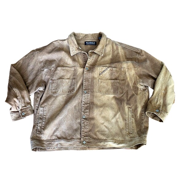 Vtg Pelle Pelle Denim Jacket Men’s 5XL 100% Cotton Brown Pockets Sun Fading Y2K
